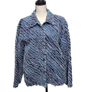 Tantrums blue vintage 80s frayed jacket 100% cotton boho S frayed